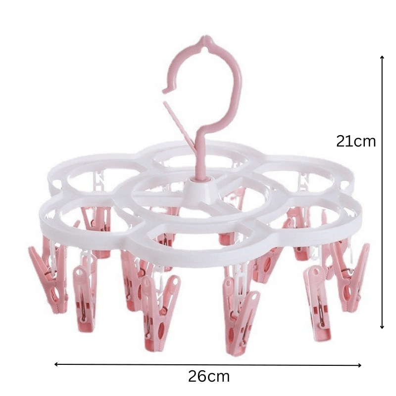 Uscator de rufe cu 16 carlige, Rotire 360°, 26x21cm, Roz - Diversico