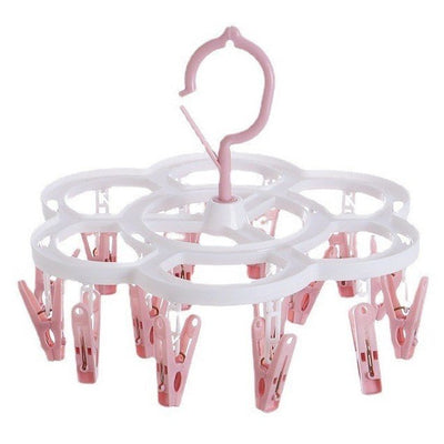 Uscator de rufe cu 16 carlige, Rotire 360°, 26x21cm, Roz - Diversico