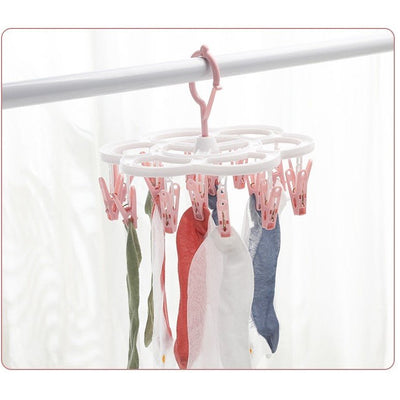 Uscator de rufe cu 16 carlige, Rotire 360°, 26x21cm, Roz - Diversico