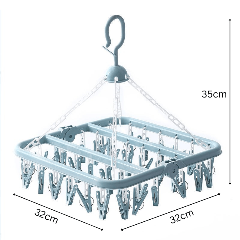 Uscator de rufe cu 32 de carlige, Pliabil, Rotire 360°, 32x32cm, Albastru - Diversico