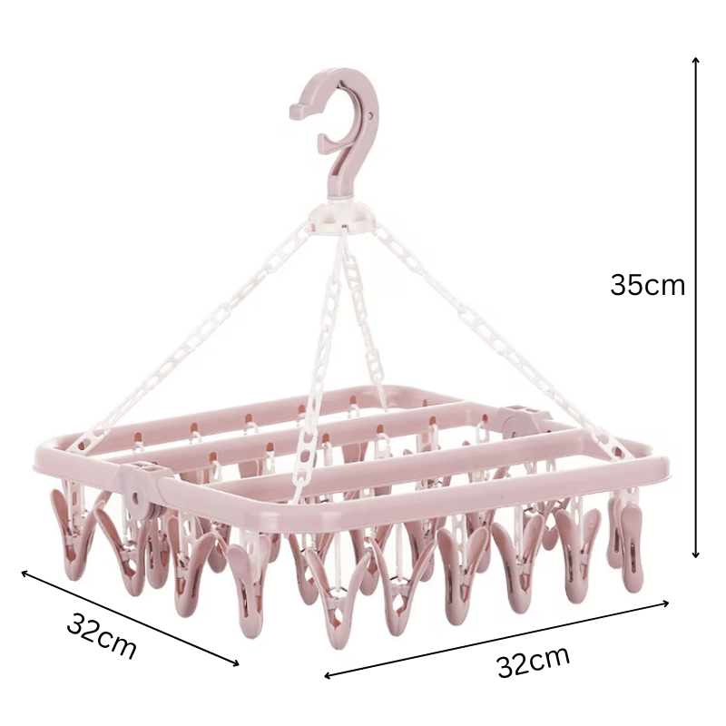 Uscator de rufe cu 32 de carlige, Pliabil, Rotire 360°, 32x32cm, Roz - Diversico