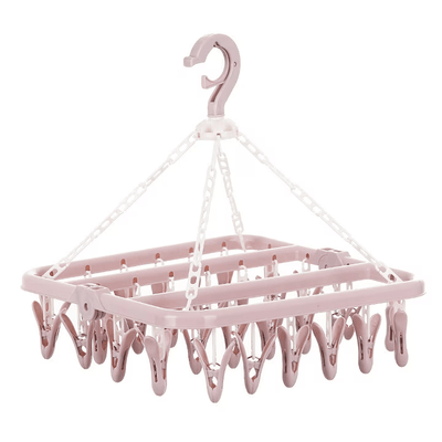 Uscator de rufe cu 32 de carlige, Pliabil, Rotire 360°, 32x32cm, Roz - Diversico