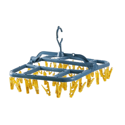 Uscator de rufe cu 40 de carlige, Pliabil, Rotire 360°, 36x36cm, Albastru/Galben - Diversico