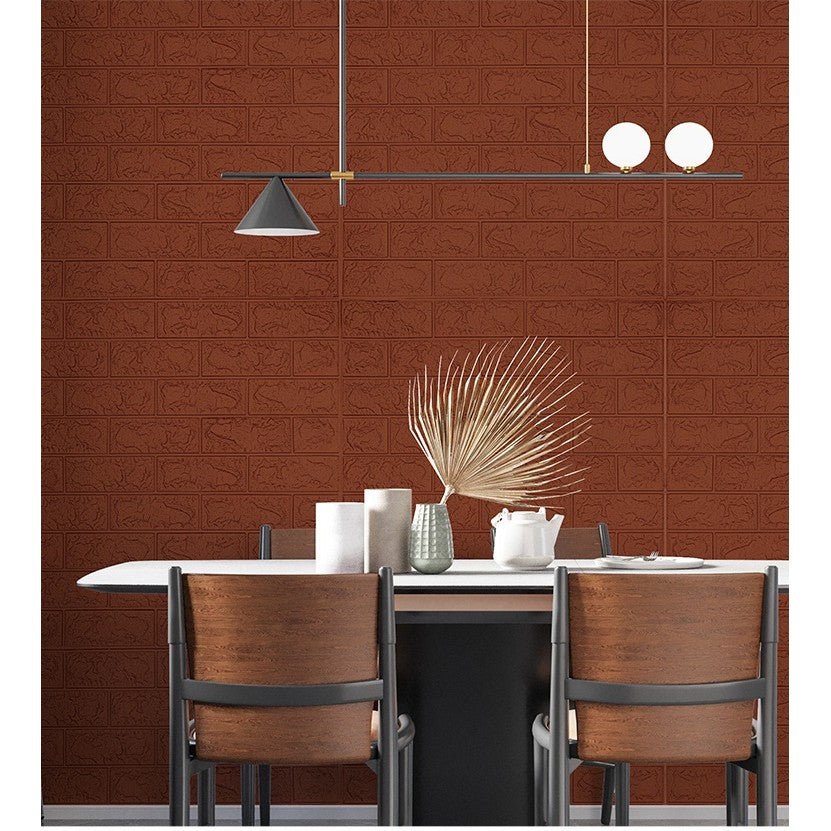 10 Placi Tapet autoadeziv 3D din polietilena, 70x77cm, grosime 3mm, Model caramida, Maro deschis, 5.3mp - Diversico