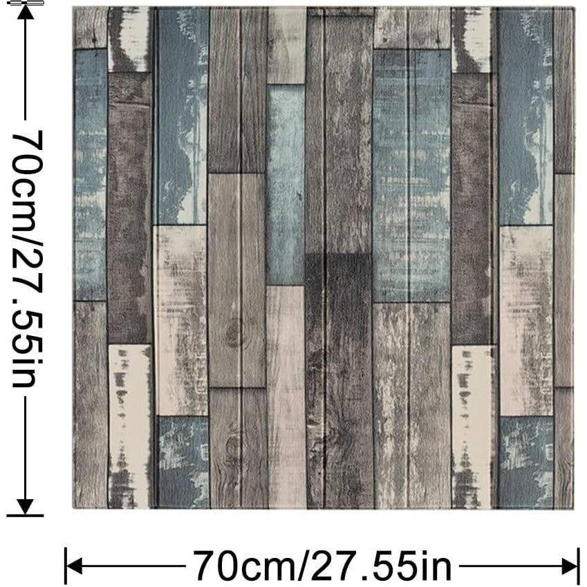 10 Placi Tapet autoadeziv 3D din rasina, 70x70cm, grosime 3mm, Model placi lemn, Albastru/Gri, 4.9 mp - Diversico
