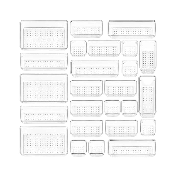 Set 25 Organizatoare Modulare pentru Sertare, Rafturi Frigider, Dulapuri, 4 dimensiuni diferite