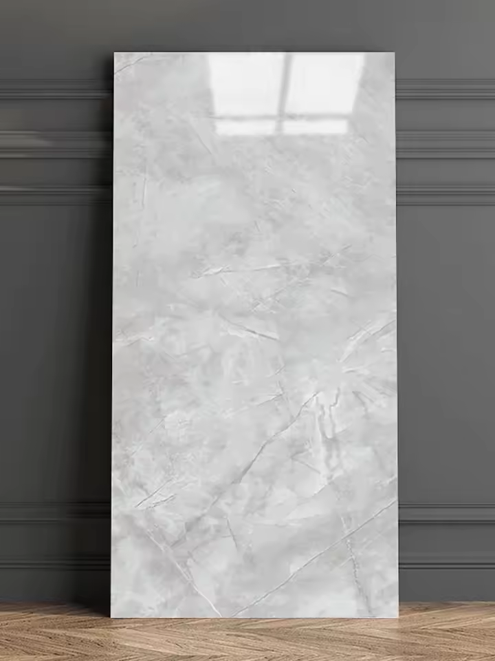 10 Placi Tapet imitatie marmura, Din PVC, 60x30cm, Grosime 2mm, Suprafata 1.8mp, Gri deschis