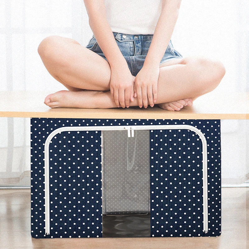 Cutie pliabila pentru depozitare cu cadru metalic, ferestre si manere