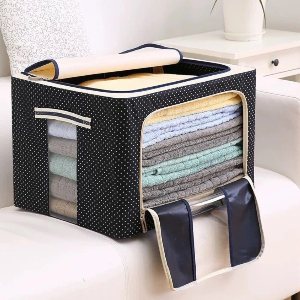 Cutie pliabila pentru depozitare cu cadru metalic, ferestre si manere