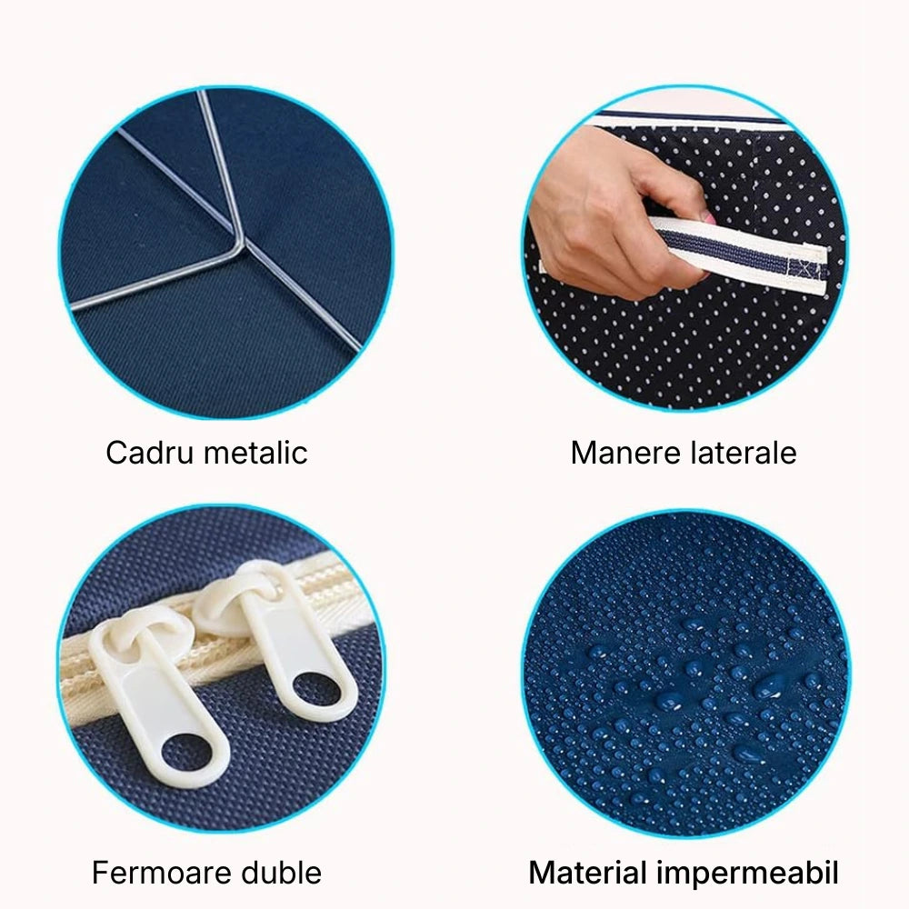 Cutie pliabila pentru depozitare cu cadru metalic, ferestre si manere