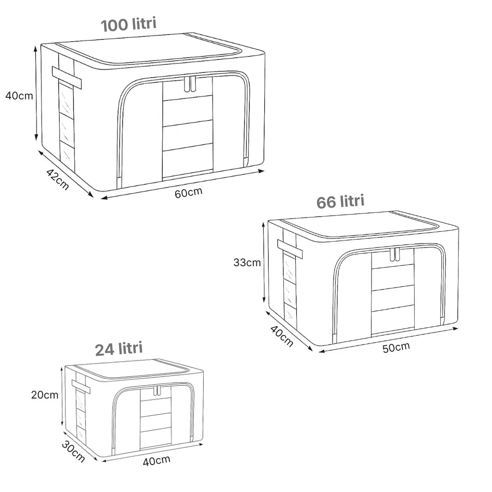 Cutie pliabila pentru depozitare cu cadru metalic, ferestre si manere