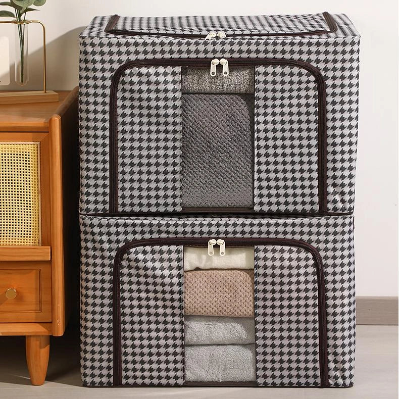 Cutie pliabila pentru depozitare cu cadru metalic, ferestre si manere