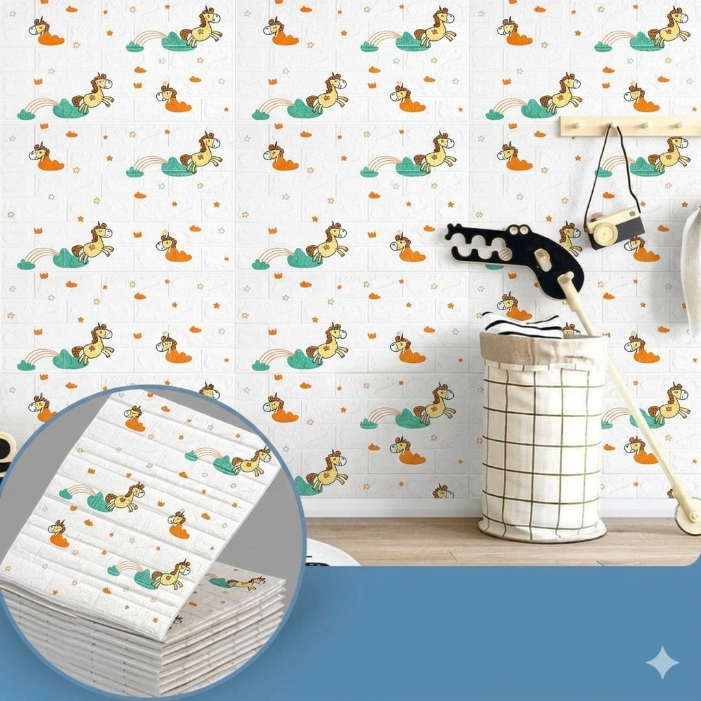 10 Placi Tapet autoadeziv 3D din polietilena, 70x77cm, grosime 3mm, Model unicorni, 5.3 mp