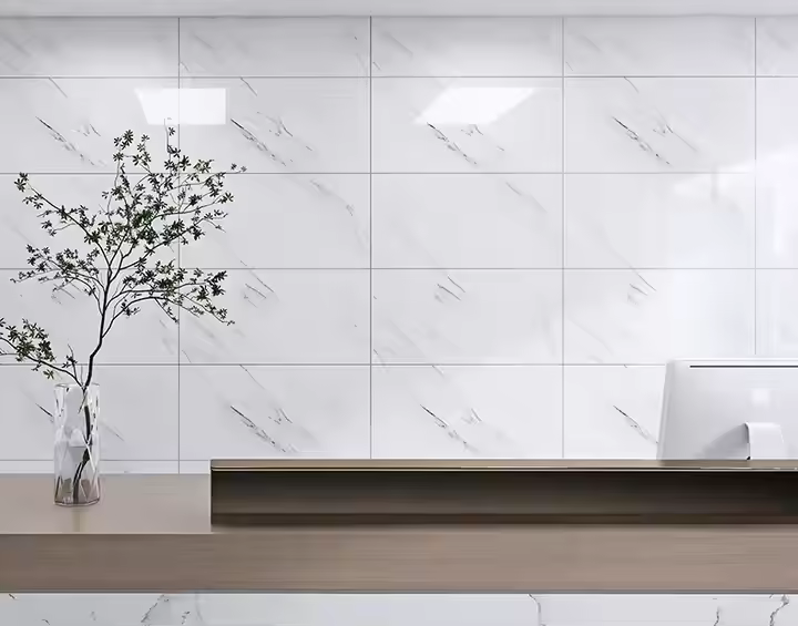 10 Placi Tapet imitatie marmura, Din PVC, 60x30cm, Grosime 2mm, Suprafata 1.8mp, Alb
