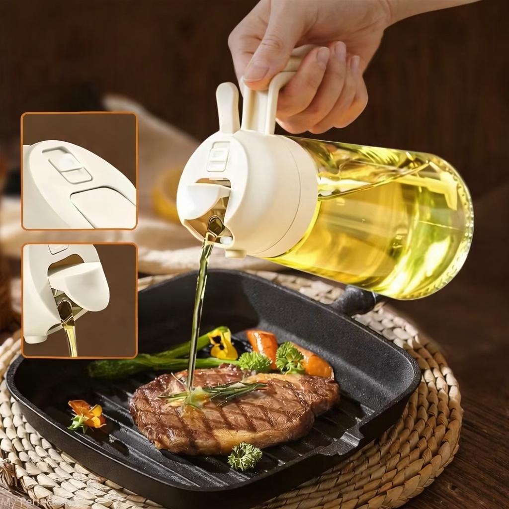 Set 2 Recipiente 2 in 1 pentru Ulei, Functie Spray & Turnare, din Sticla, Fara Scurgere, 470ml/recipient
