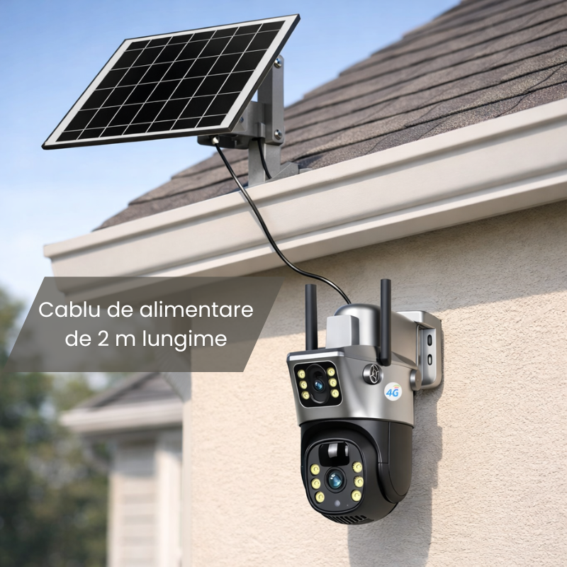 Camera de Supraveghere Duala 4k, 6MP, cu Incarcare Solara, Slot de Cartela SIM 4G, Senzor de Miscare, Vedere Nocturna + Card 32GB