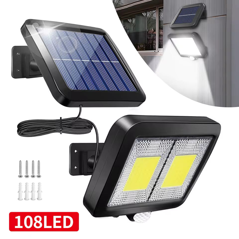 Lampa solara cu senzor de miscare, 2 grile, 108 COB LED, 2400 Lumeni, IP65