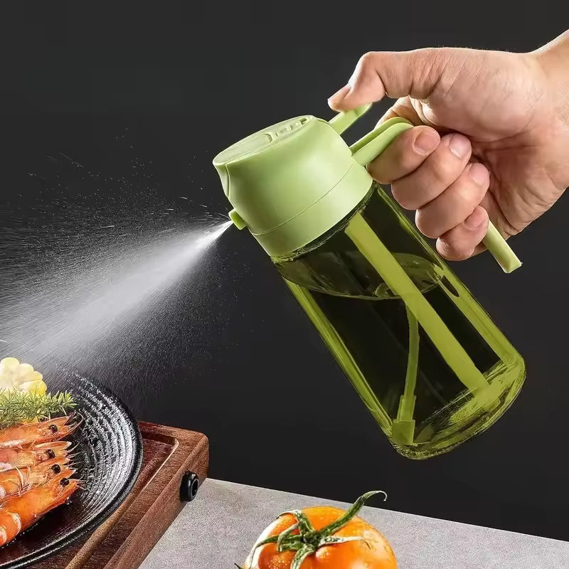 Set 2 Recipiente 2 in 1 pentru Ulei, Functie Spray & Turnare, din Sticla, Fara Scurgere, 470ml/recipient