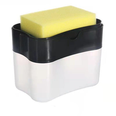 Dozator, dispenser 2 in 1 pentru detergent lichid de vase, capacitate 380ml, burete de vase inclus, 14x10.5x10cm, Negru - Diversico