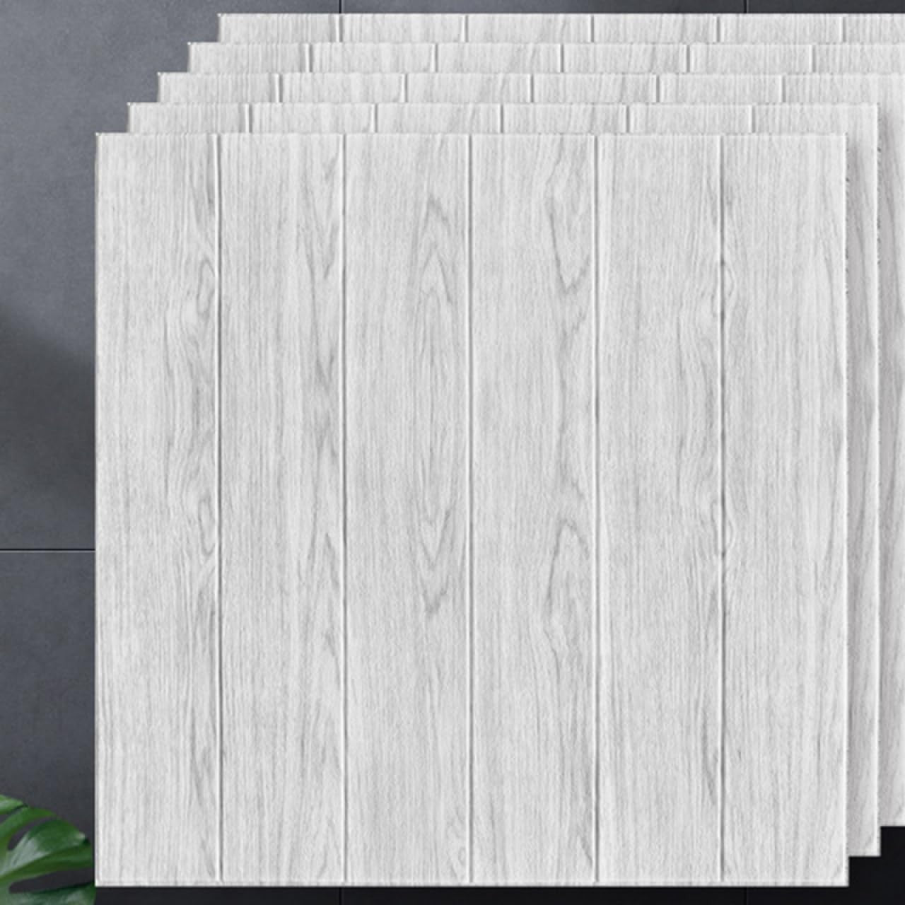 10 Placi Tapet autoadeziv 3D din rasina, 70x70cm, grosime 3mm, Model placi lemn, Gri, 4.9 mp