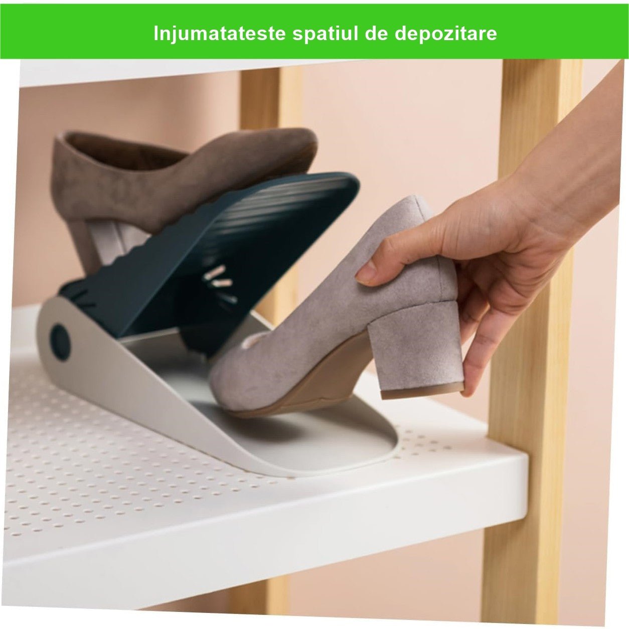 Suport reglabil pentru incaltaminte, cu doua straturi, antiderapant, Albastru, 25.5x11x7.5cm - Diversico