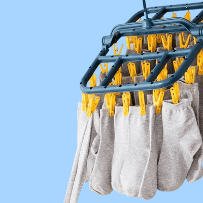 Uscator de rufe cu 40 de carlige, Pliabil, Rotire 360°, 36x36cm, Albastru/Galben - Diversico